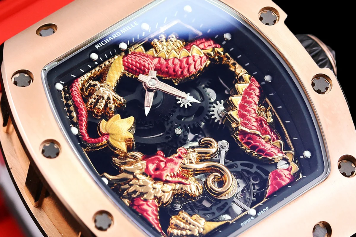 RM057 Tourbillon Dragon in Rose Gold in Red Rubber Strap