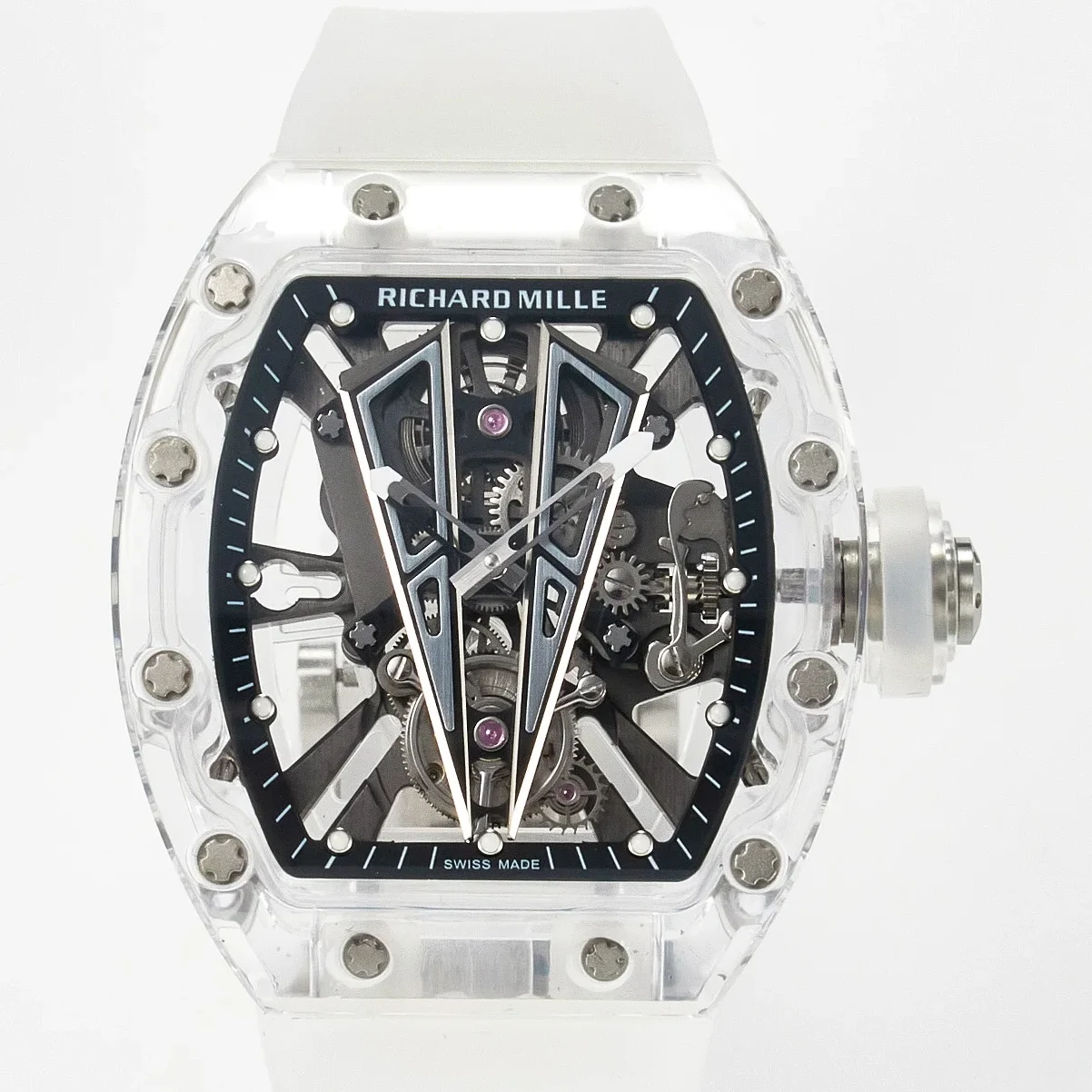 RM27-03 White Transparent Tourbillon MSF Best Edition Skull Dial on White Rubber Strap