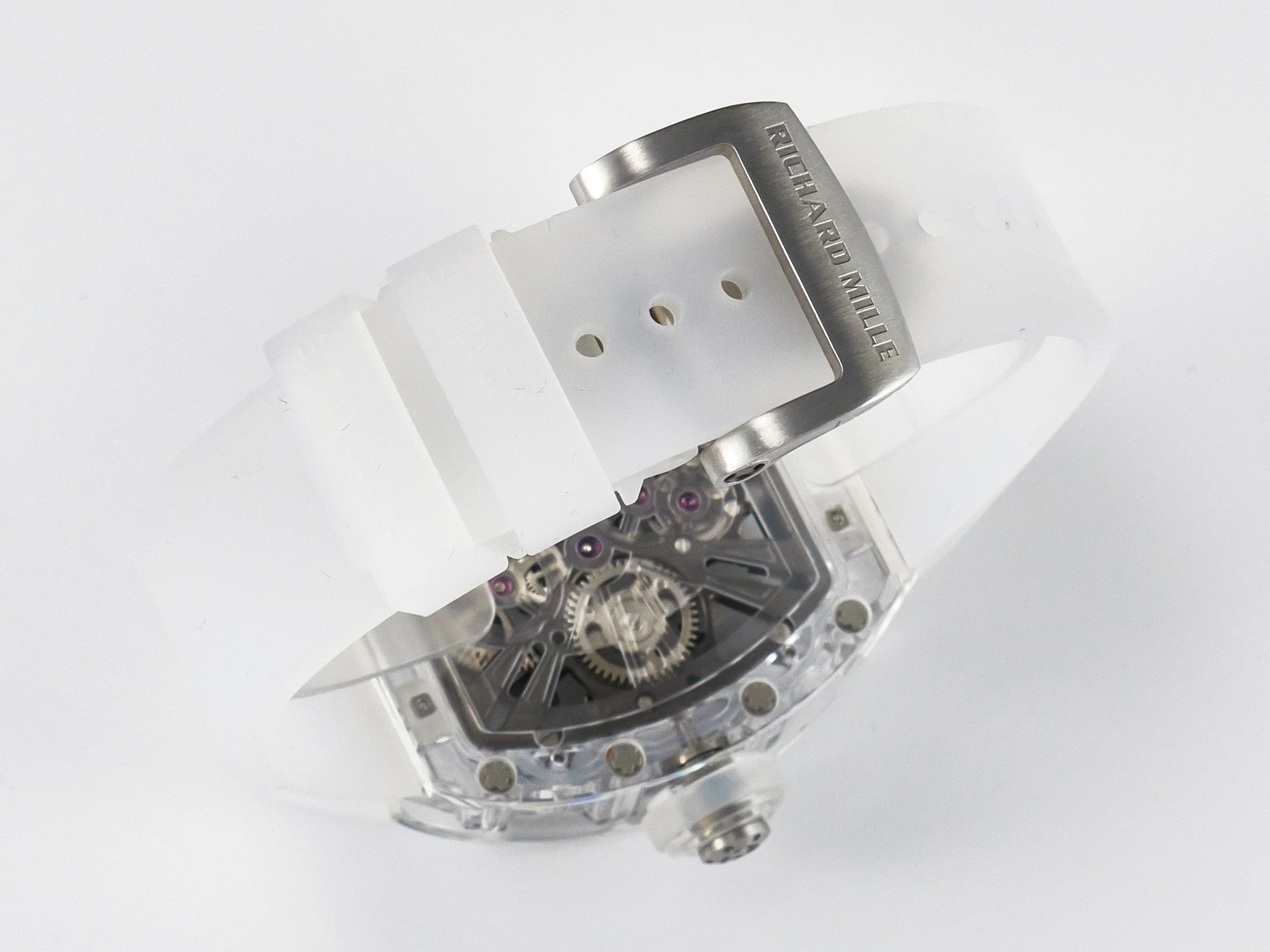 RM27-03 White Transparent Tourbillon MSF Best Edition Skull Dial on White Rubber Strap
