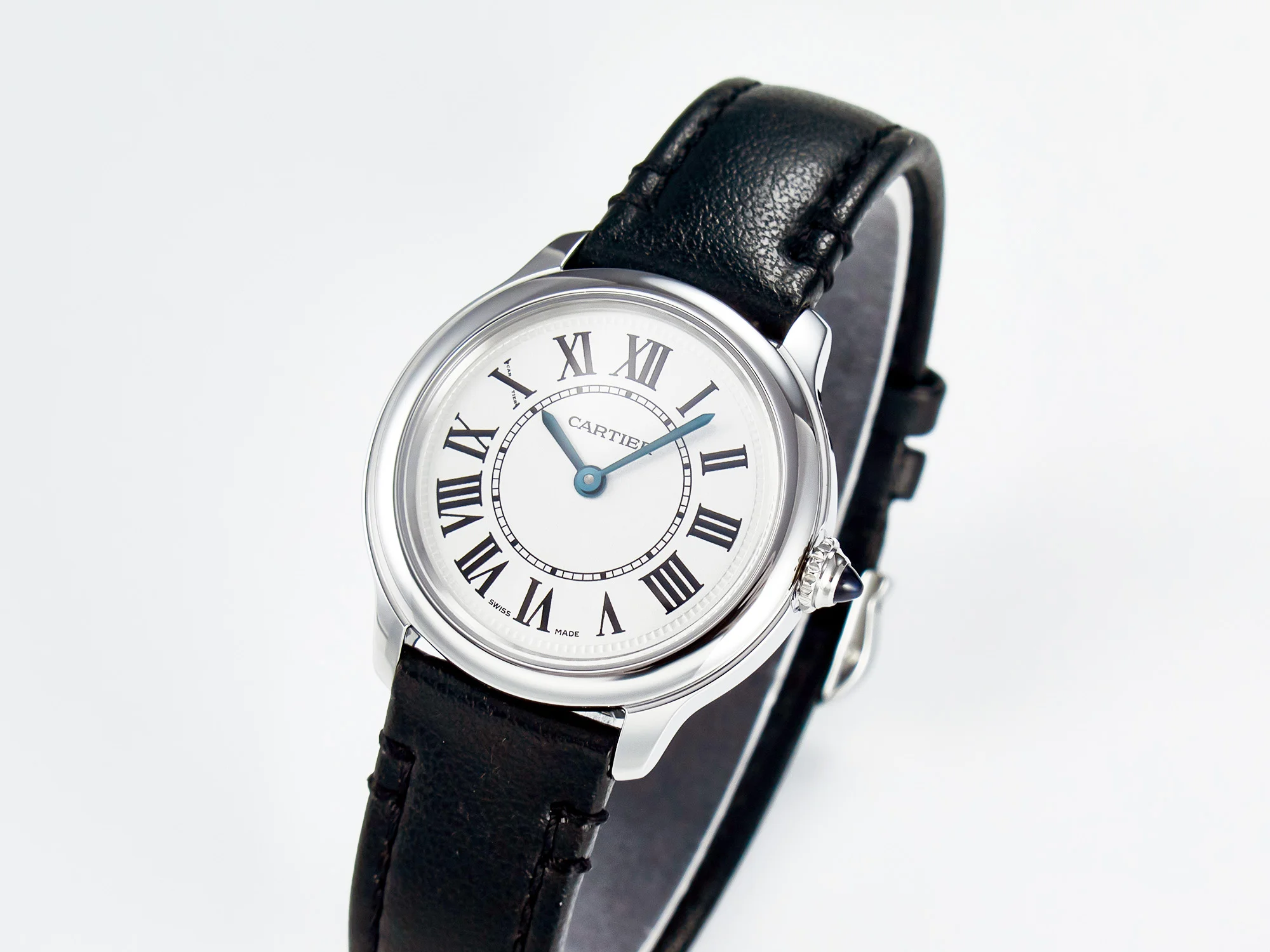 Ronde De Cartier 29mm DRF 1:1 Best Edition Sandblasted Silver-Plated White Dial on Black Leather Strap Ronda Quartz