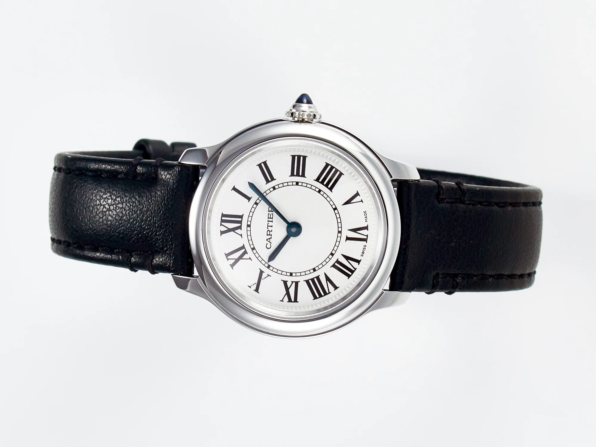 Ronde De Cartier 29mm DRF 1:1 Best Edition Sandblasted Silver-Plated White Dial on Black Leather Strap Ronda Quartz