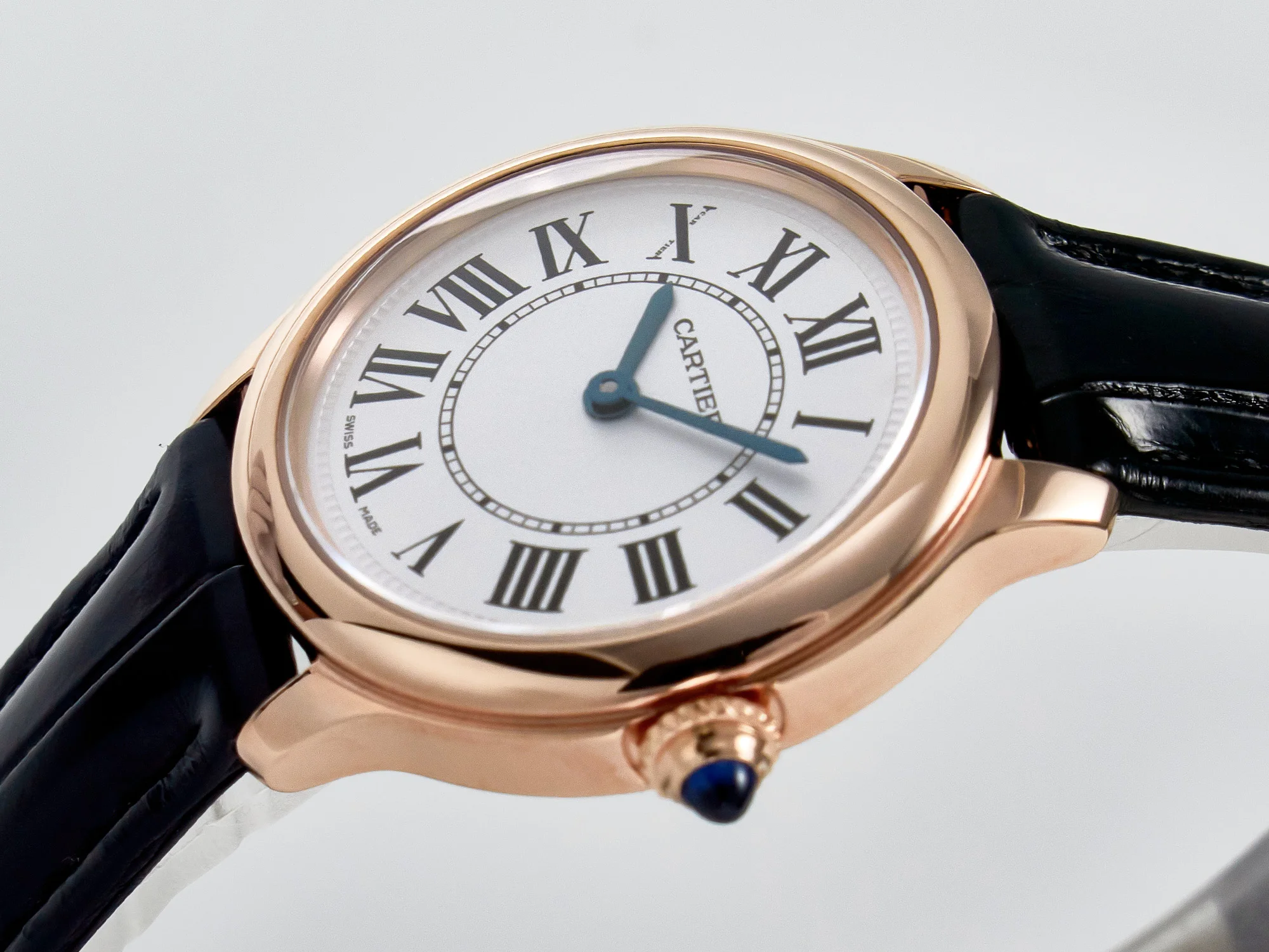 Ronde De Cartier 29mm RG DRF 1:1 Best Edition Sandblasted Silver-Plated White Dial on Black Leather Strap Ronda Quartz