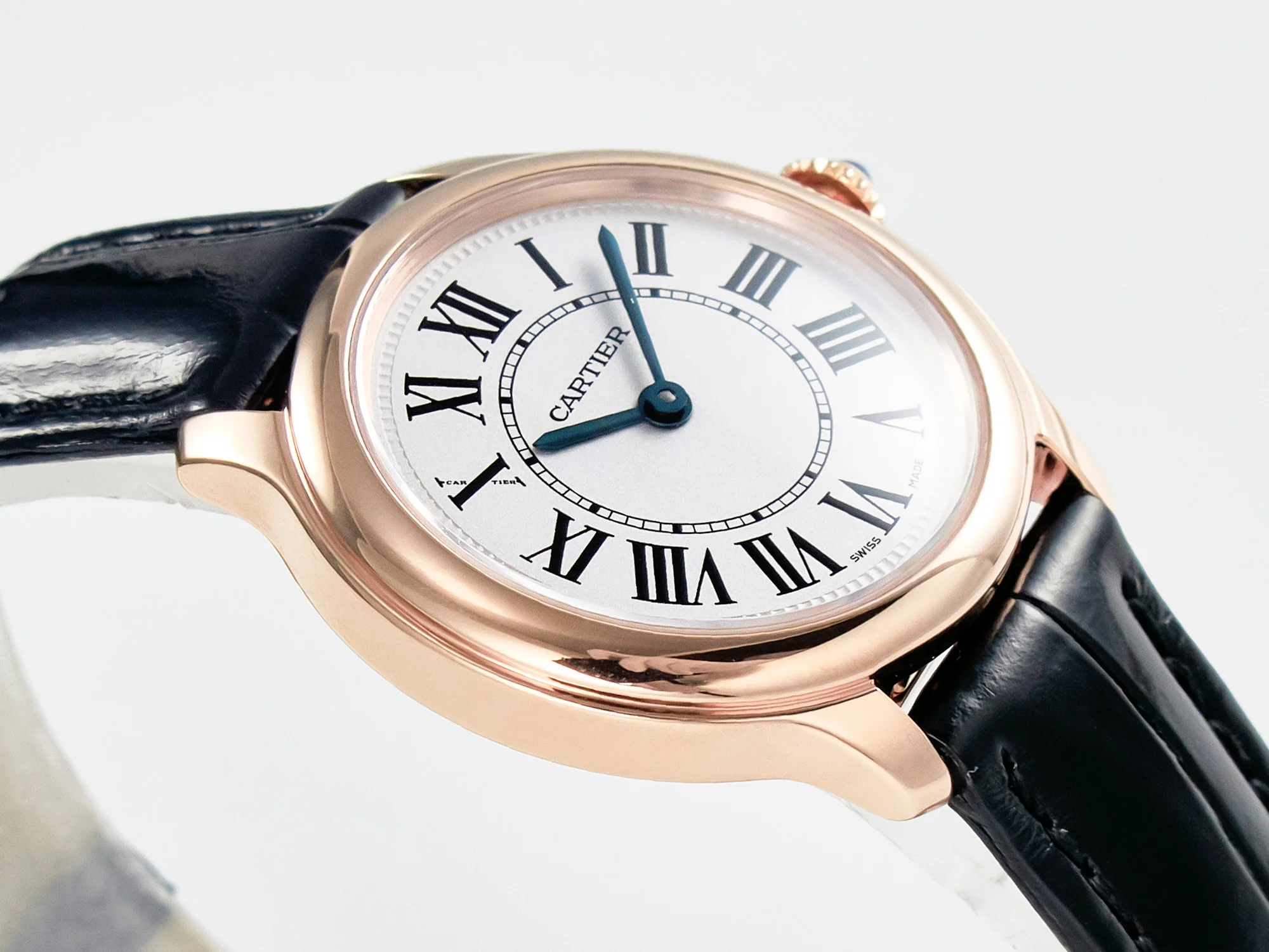 Ronde De Cartier 29mm RG DRF 1:1 Best Edition Sandblasted Silver-Plated White Dial on Black Leather Strap Ronda Quartz