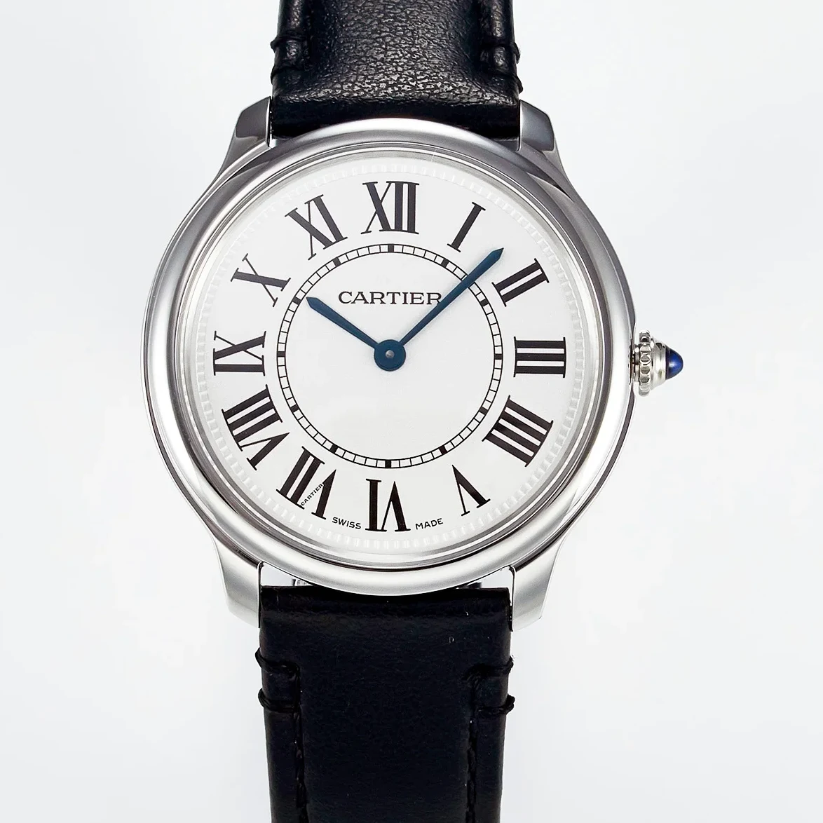 Ronde De Cartier 36mm DRF 1:1 Best Edition Sandblasted Silver-Plated White Dial on Black Leather Strap Ronda Quartz