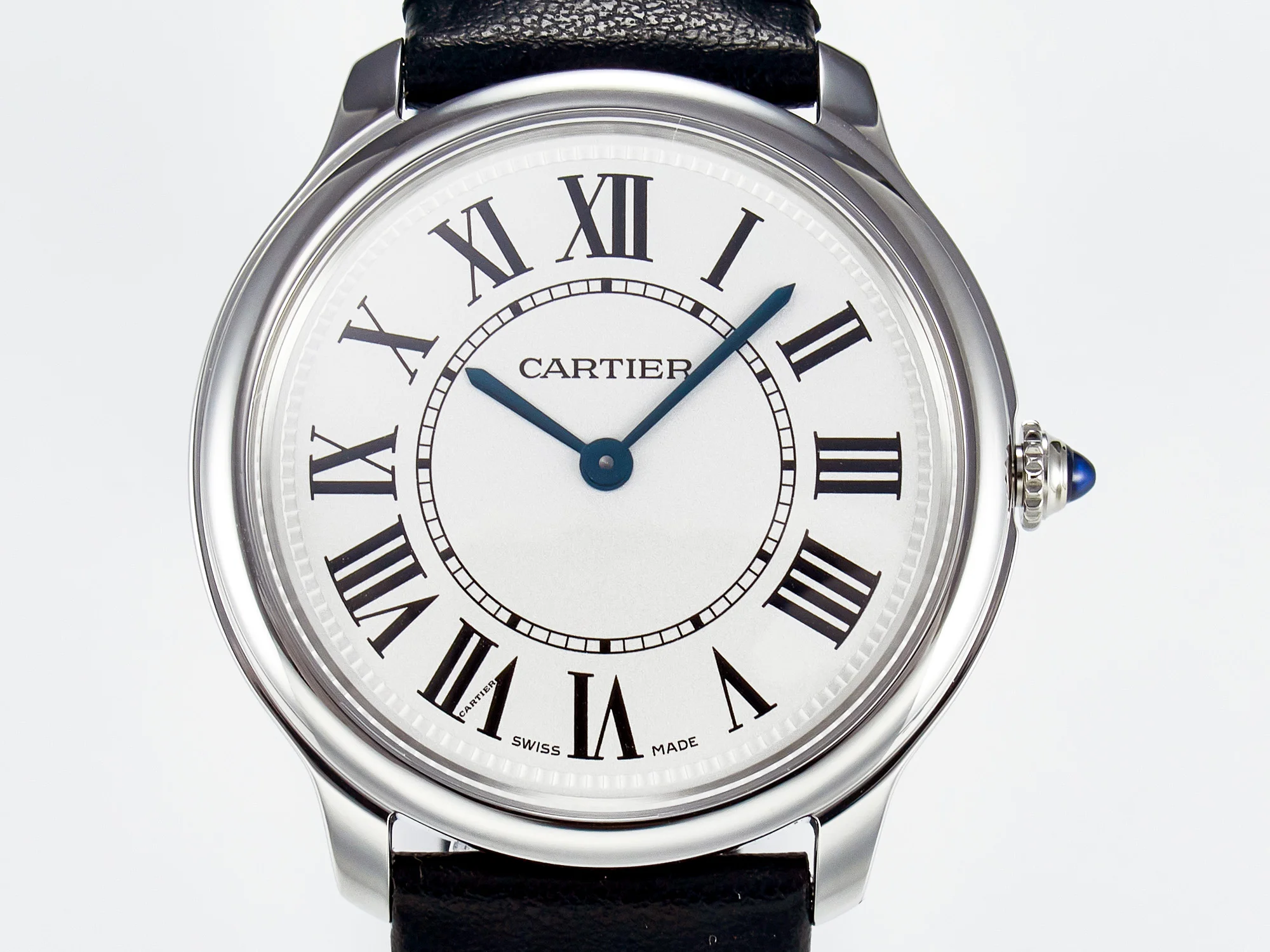 Ronde De Cartier 36mm DRF 1:1 Best Edition Sandblasted Silver-Plated White Dial on Black Leather Strap Ronda Quartz
