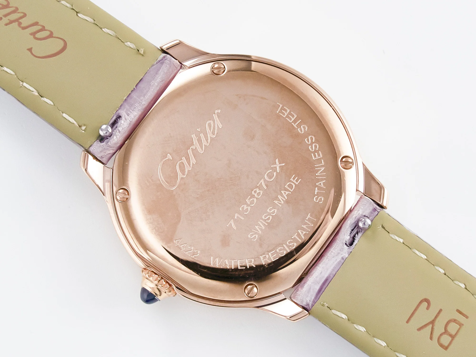 Ronde Louis Cartier 29mm RG DRF 1:1 Best Edition Sandblasted Beige Dial on Purple Leather Strap Ronda Quartz