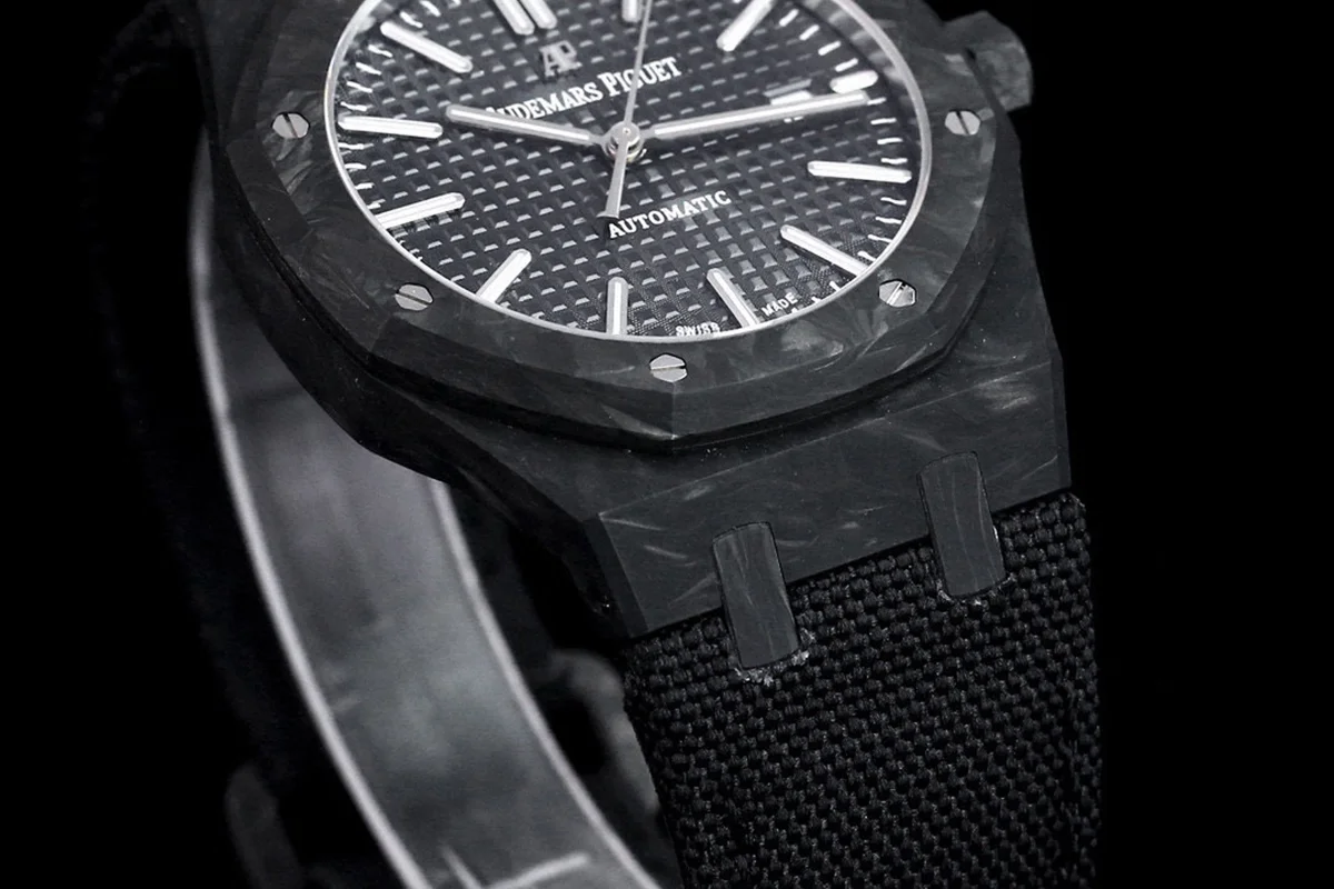 Royal Oak 15400 Black Dial in Carbon Fibre on Black Nylon Strap
