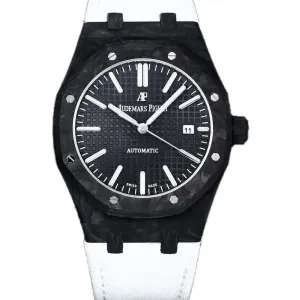 Royal Oak 15400 Black Dial in Carbon Fibre on White Nylon Strap