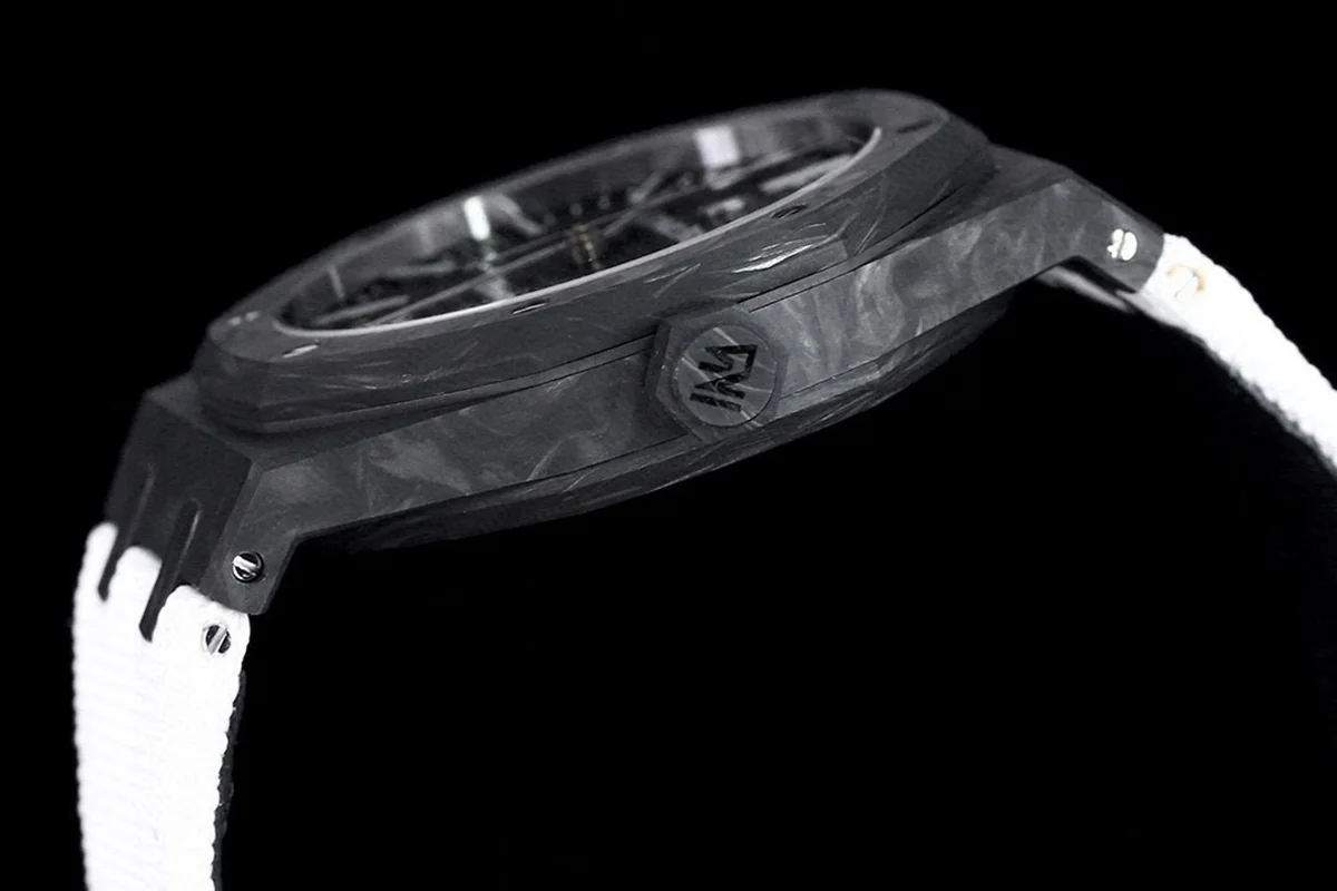 Royal Oak 15400 Black Dial in Carbon Fibre on White Nylon Strap