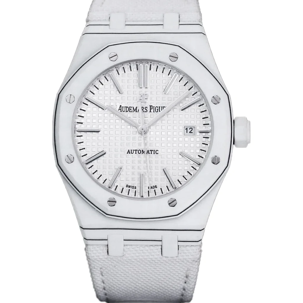 Royal Oak 15400 White Dial in White Carbon Fibre on White Nylon Strap