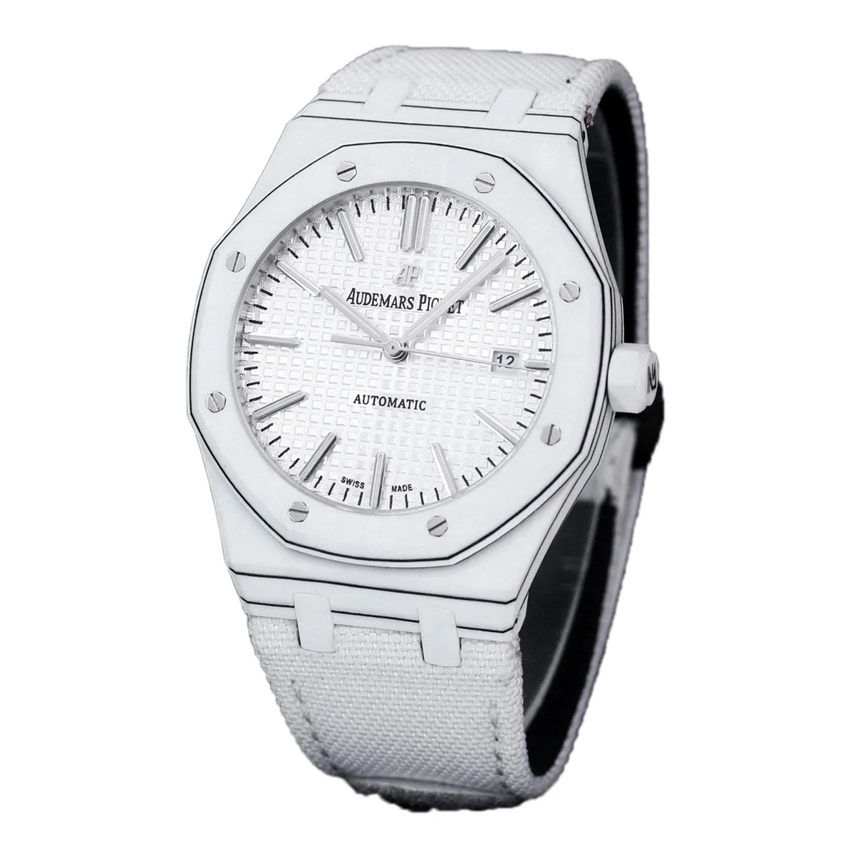 Royal Oak 15400 White Dial in White Carbon Fibre on White Nylon Strap
