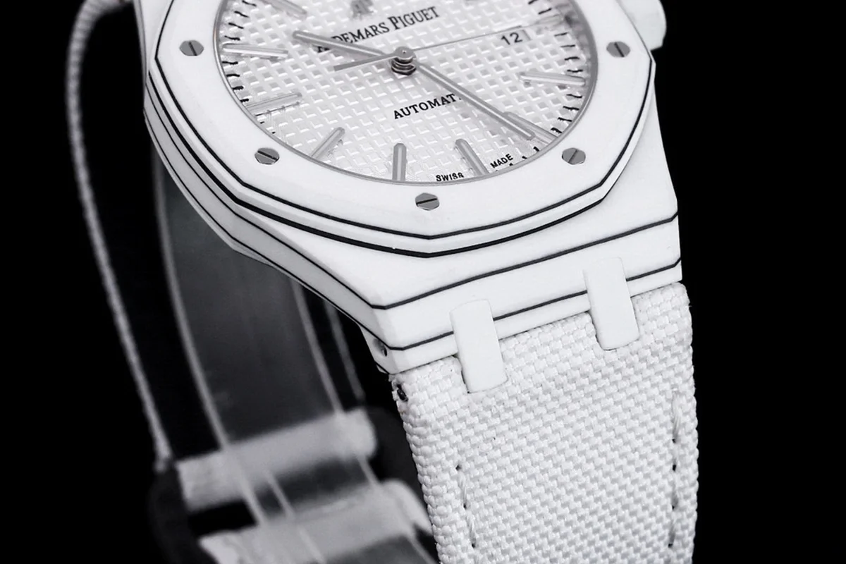 Royal Oak 15400 White Dial in White Carbon Fibre on White Nylon Strap