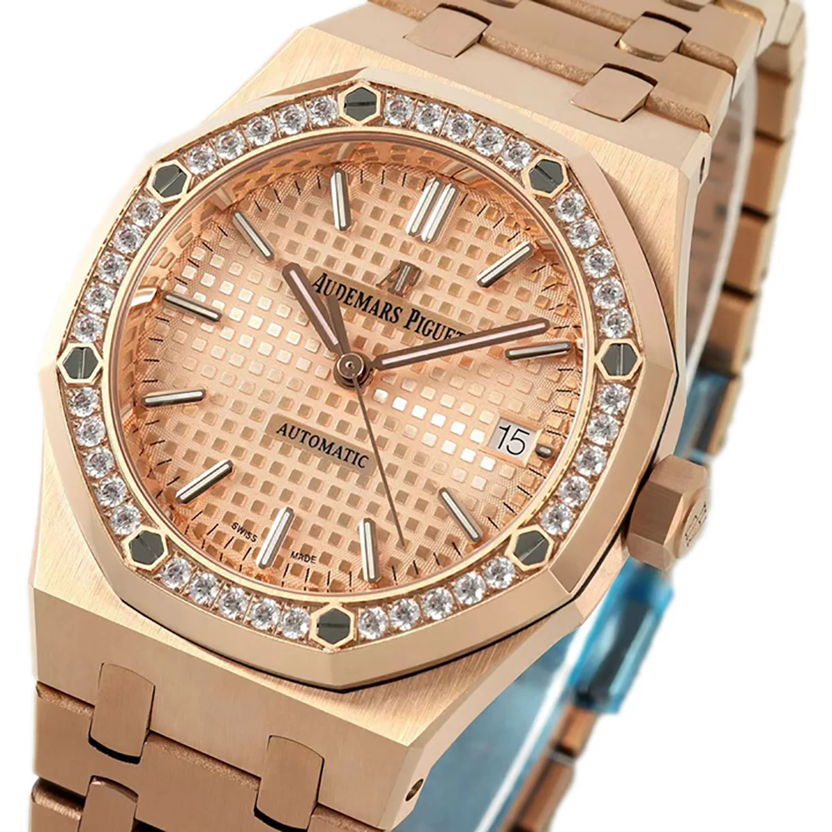 Royal Oak 15450ST 37mm Champagne Dial in Rose Gold with Diamond Bezel