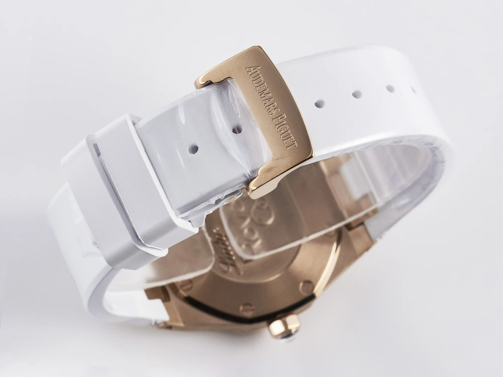 Royal Oak Offshore Ladies 33mm RG DRF Best Edition White Dial Diamonds Bezel on White Rubber Strap ETA Quartz