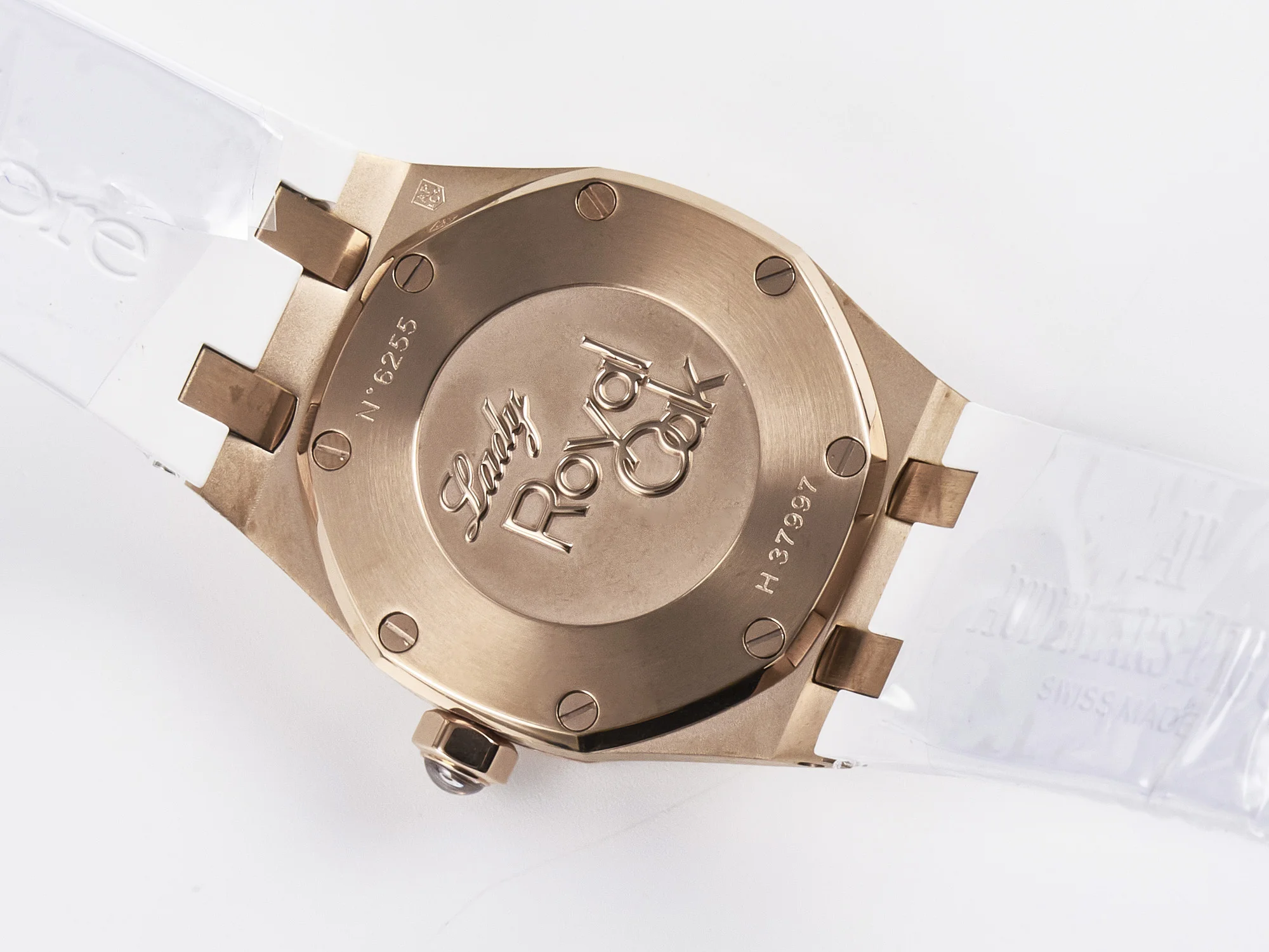Royal Oak Offshore Ladies 33mm RG DRF Best Edition White Dial Diamonds Bezel on White Rubber Strap ETA Quartz