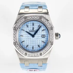 Royal Oak Offshore Ladies 33mm SS DRF Best Edition Blue Dial Diamonds Bezel on Blue Leather Strap ETA Quartz