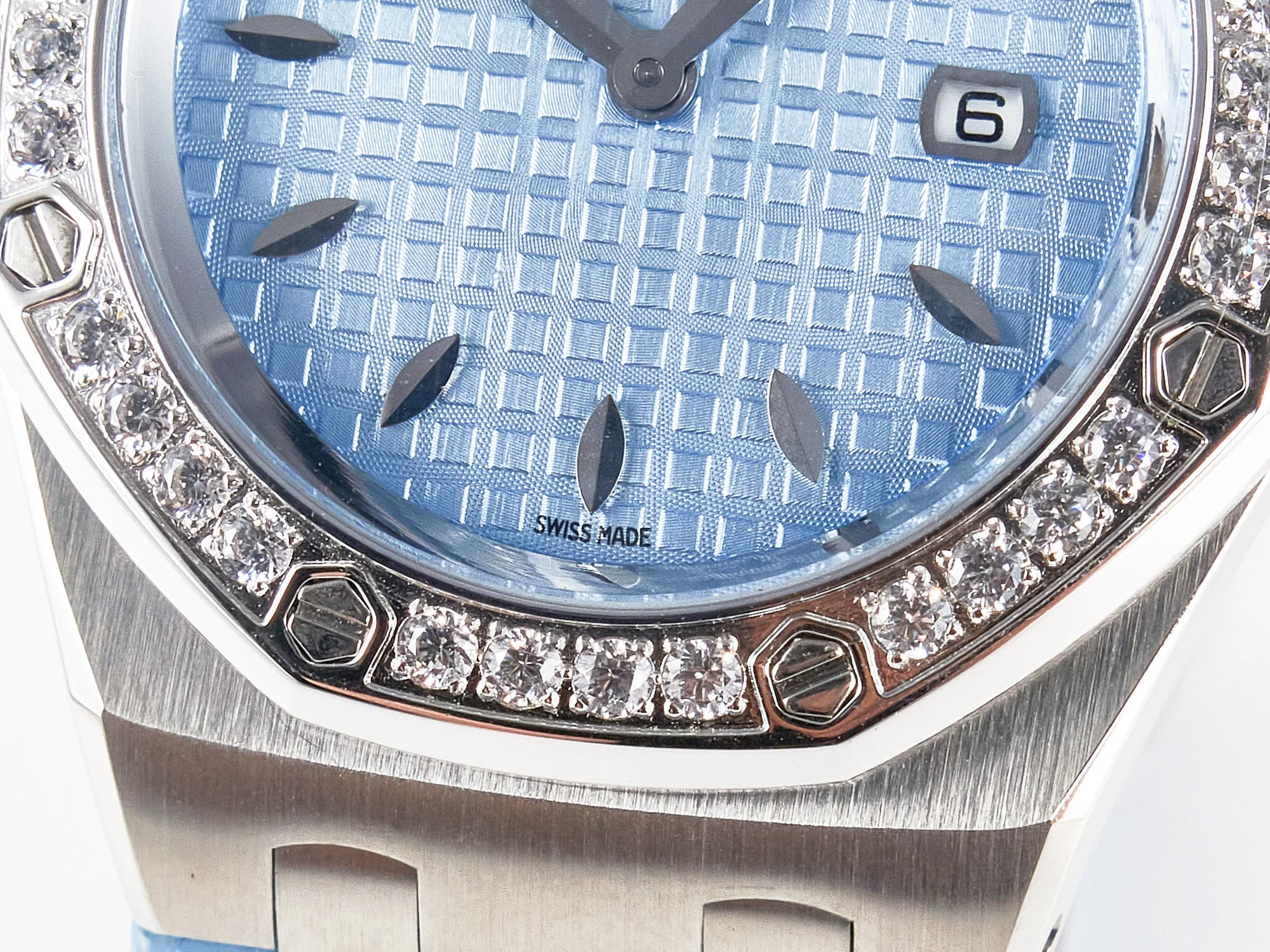 Royal Oak Offshore Ladies 33mm SS DRF Best Edition Blue Dial Diamonds Bezel on Blue Leather Strap ETA Quartz