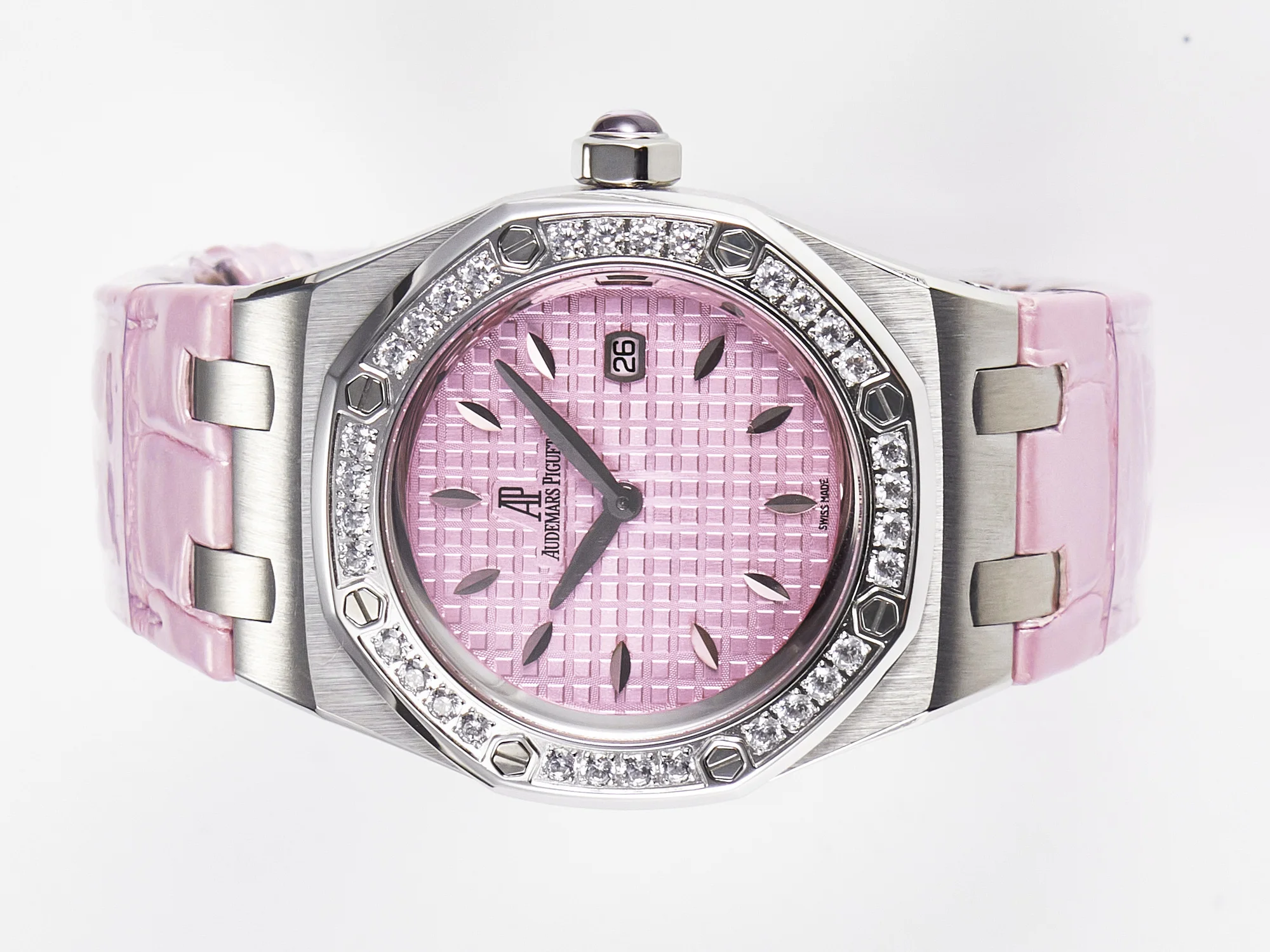 Royal Oak Offshore Ladies 33mm SS DRF Best Edition Pink Dial Diamonds Bezel on Pink Leather Strap ETA Quartz