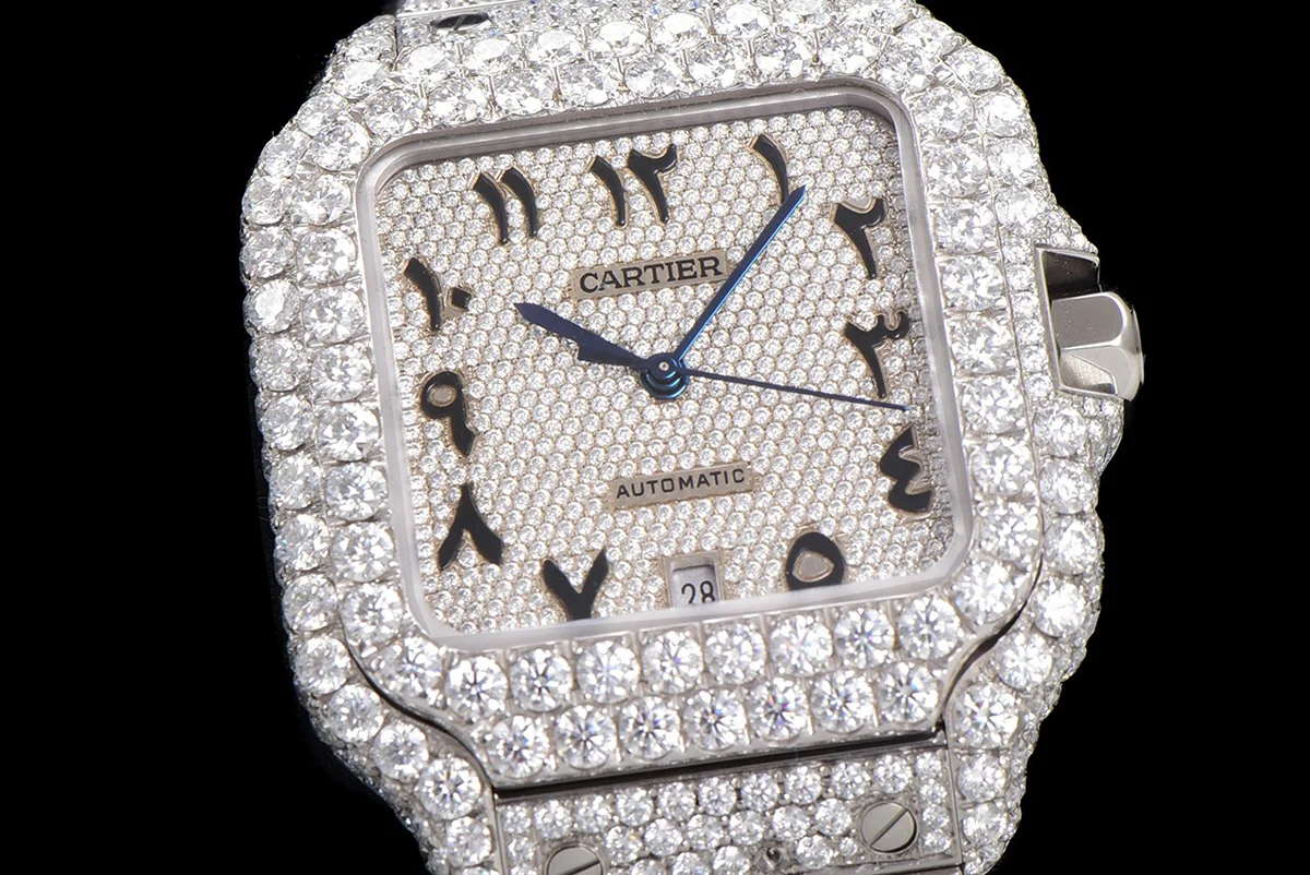 Santos de Cartier 40mm Diamond Paved Dial with Arabic Markers in Steel