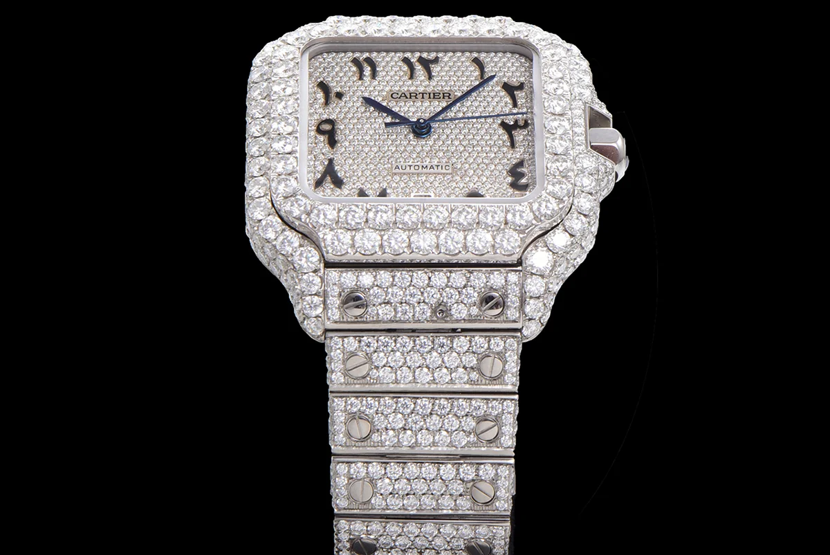 Santos de Cartier 40mm Diamond Paved Dial with Arabic Markers in Steel