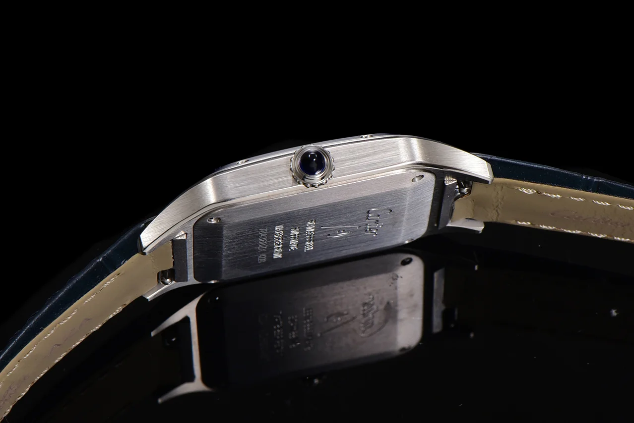 Santos-Dumont (Extra-Large) Silver Dial in Steel on Blue Leather Strap Ref. WSSA0032