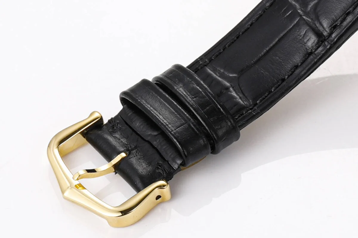 Santos-Dumont (Large) Skeleton Watch in Yellow Gold on Black Leather Strap