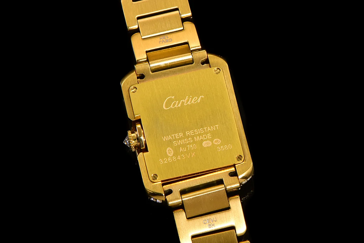 Tank Anglaise 30.2mm White Dial with Diamond Bezel in Yellow Gold