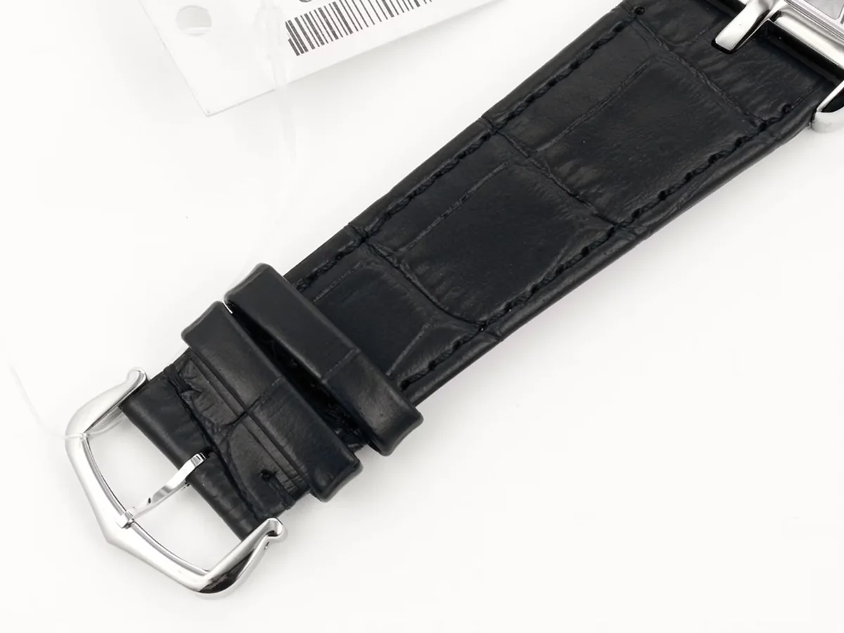 Tank Asymetrique Watch on Steel in Black Leather Strap