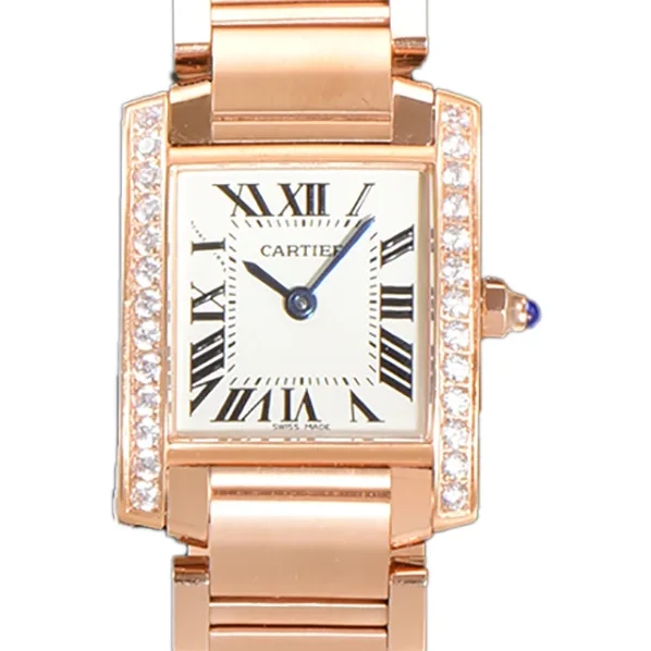 Tank Francaise Watch Small Rose Gold with Diamond Bezel