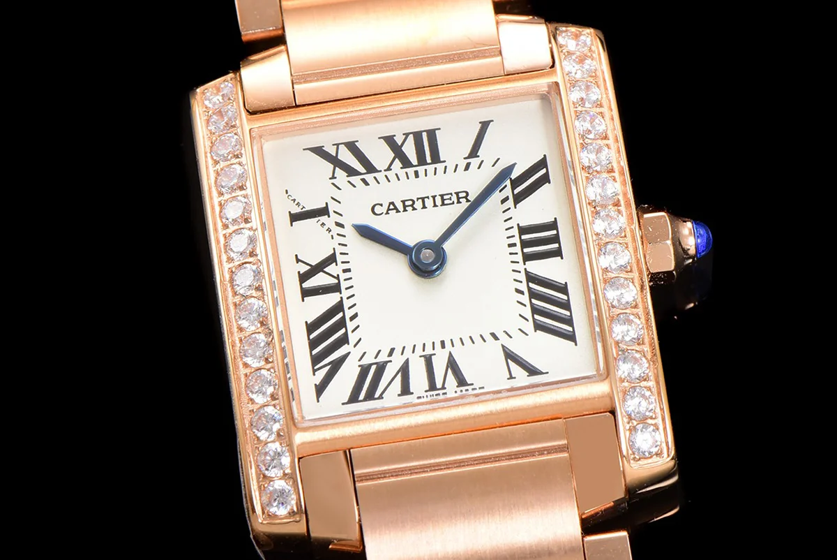 Tank Francaise Watch Small Rose Gold with Diamond Bezel