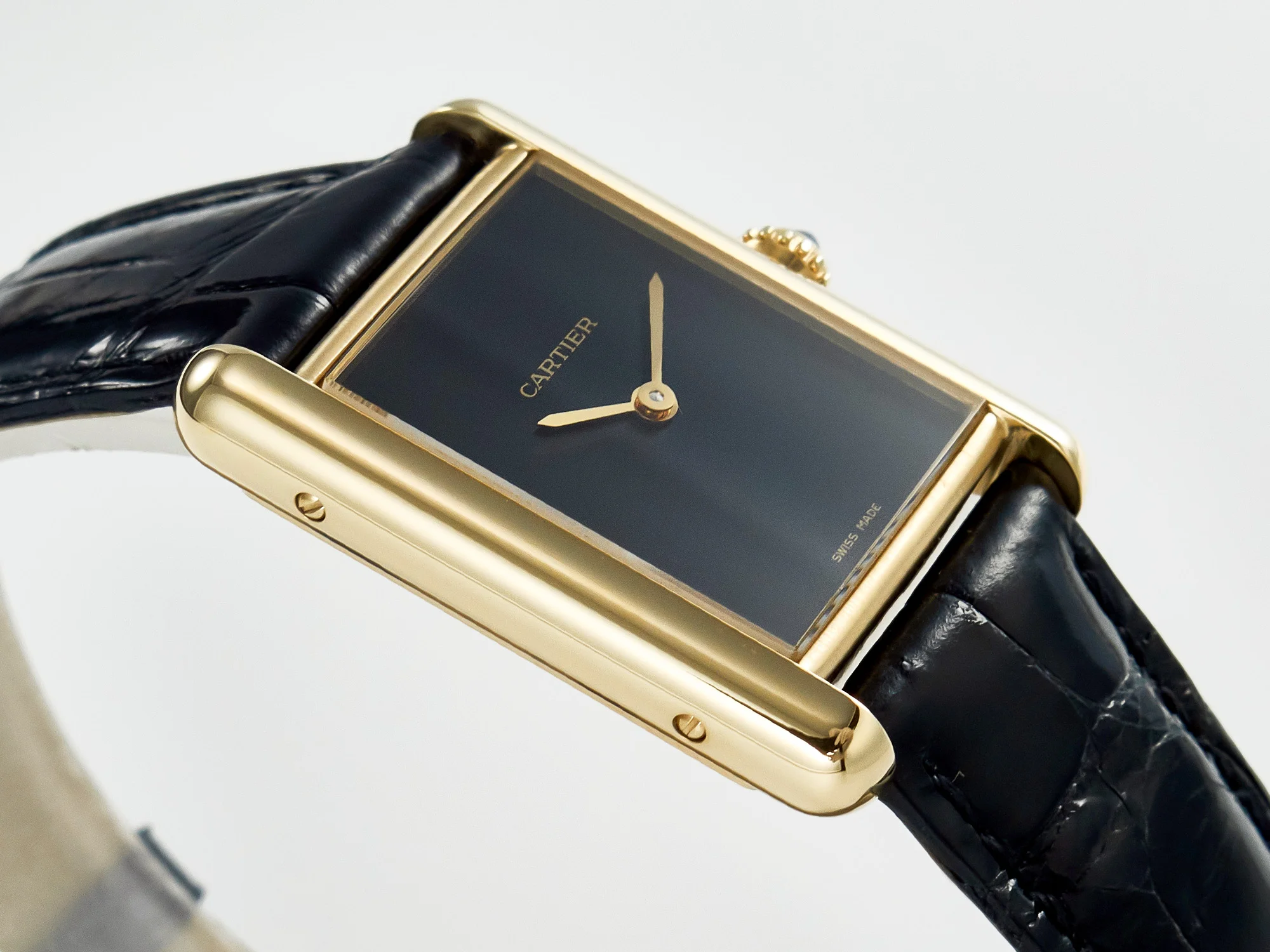 Tank Louis Cartier Large YG 33.7mm DRF 1:1 Best Edition Black Dial on Black Leather Strap Swiss Quartz