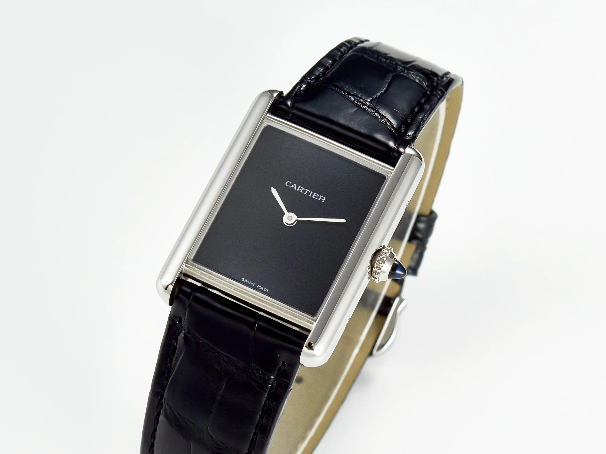 Tank Must Large SS 33.7mm DRF 1:1 Best Edition Black Dial on Black Leather Strap Swiss Quartz