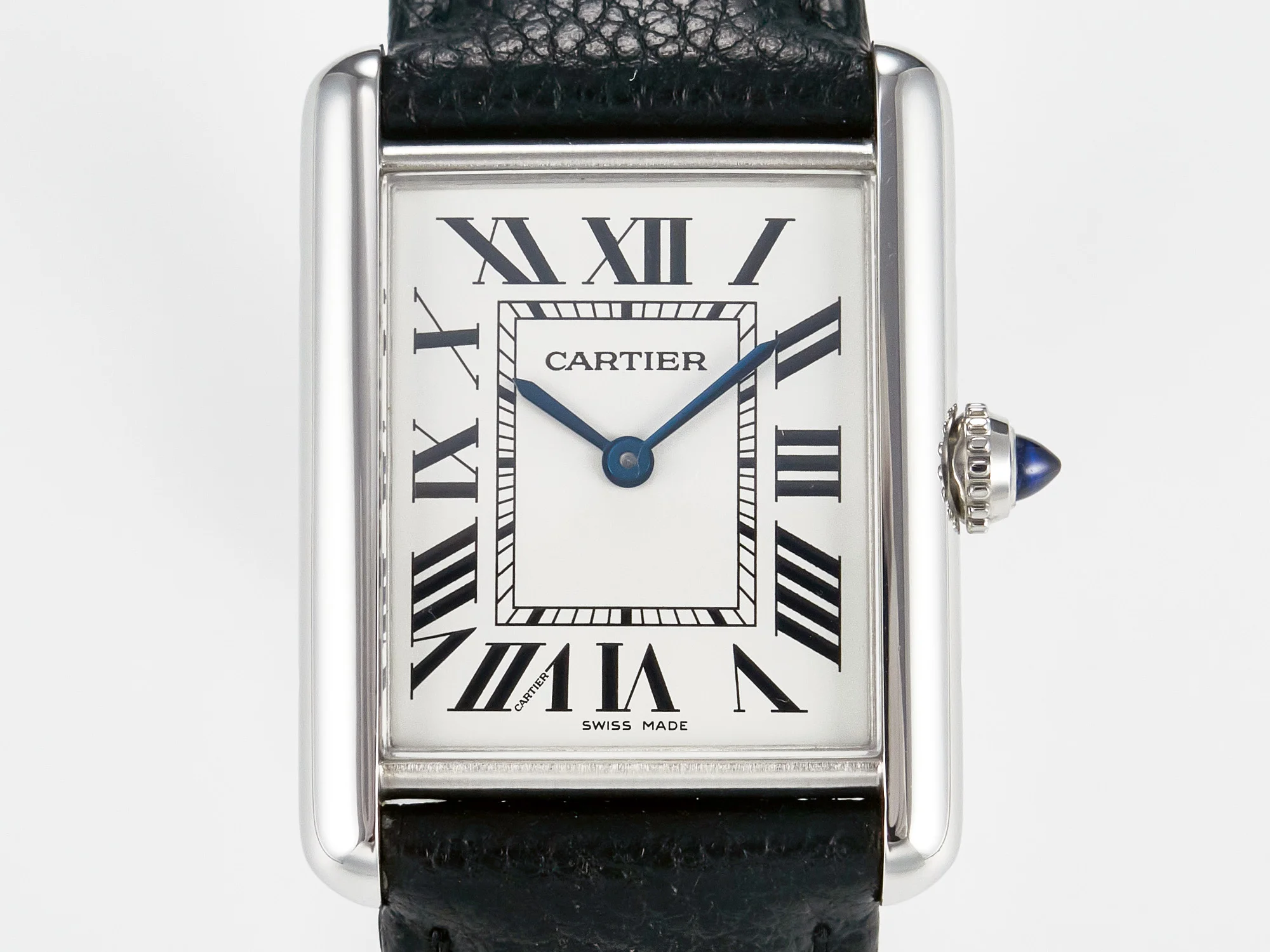 Tank Must Large SS 33.7mm DRF 1:1 Best Edition White Dial on Black Leather Strap Swiss Quartz