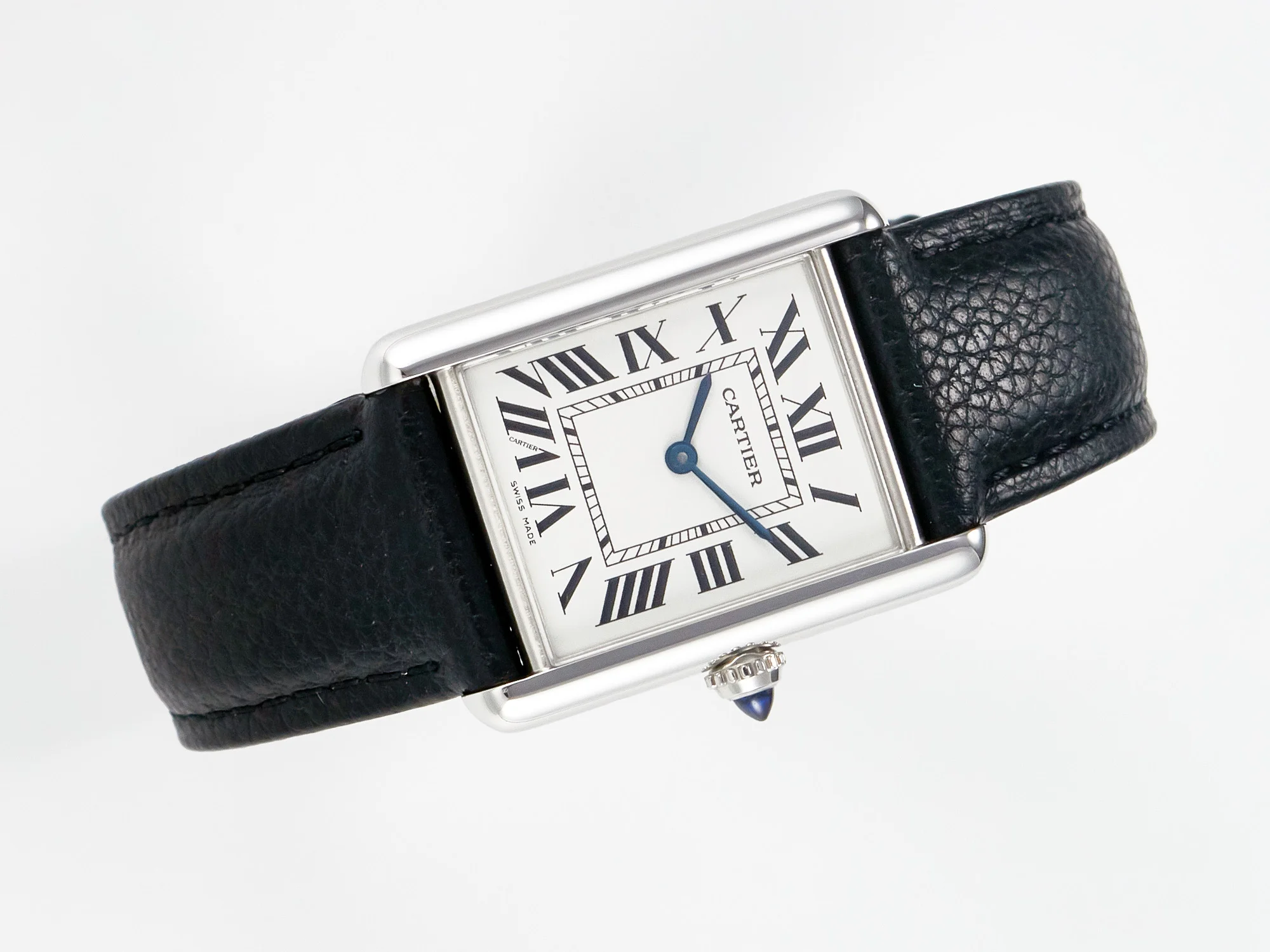 Tank Must Large SS 33.7mm DRF 1:1 Best Edition White Dial on Black Leather Strap Swiss Quartz