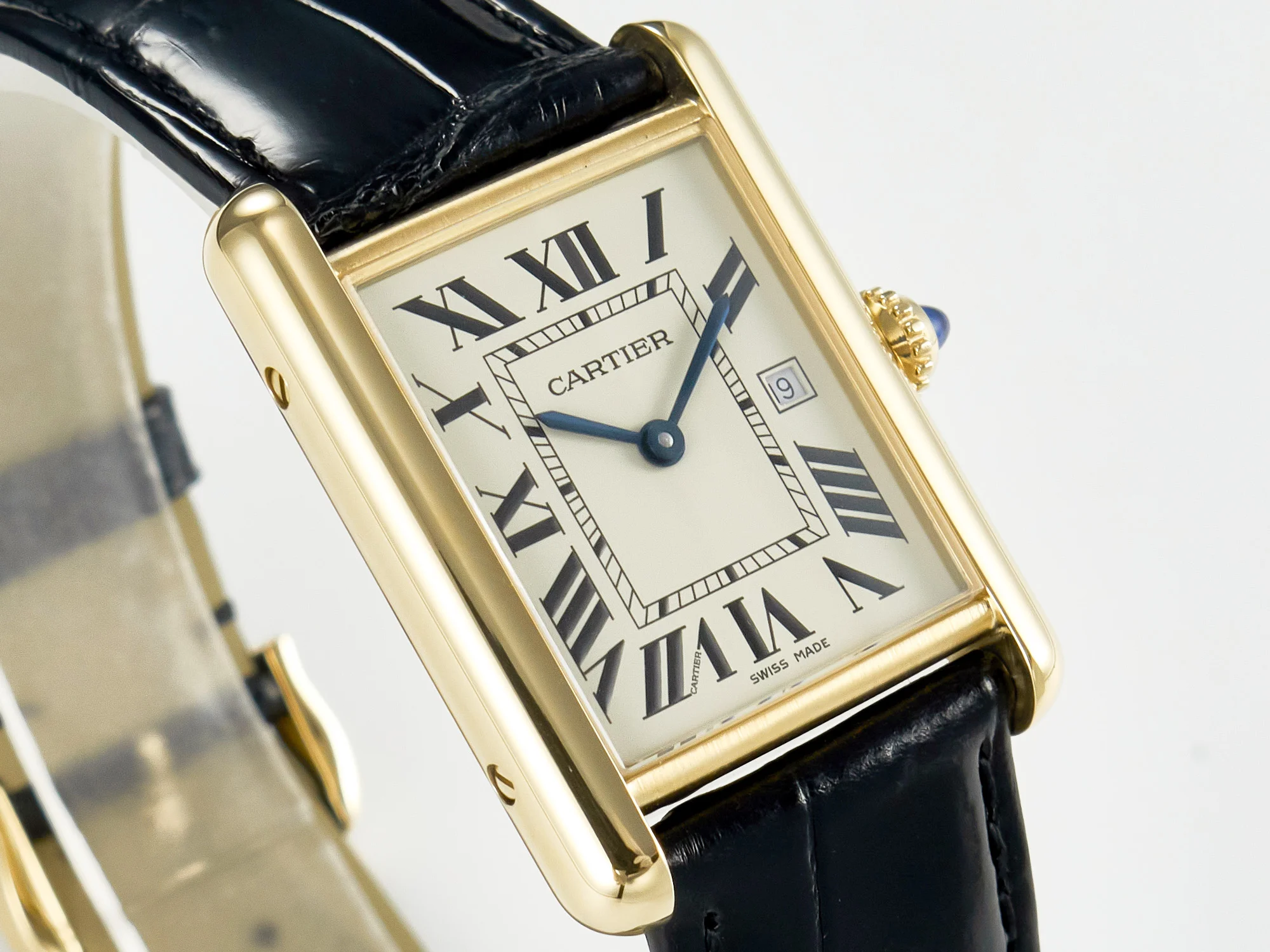 Tank Must Large YG 33.7mm DRF 1:1 Best Edition YG Dial on Black Leather Strap Swiss Quartz