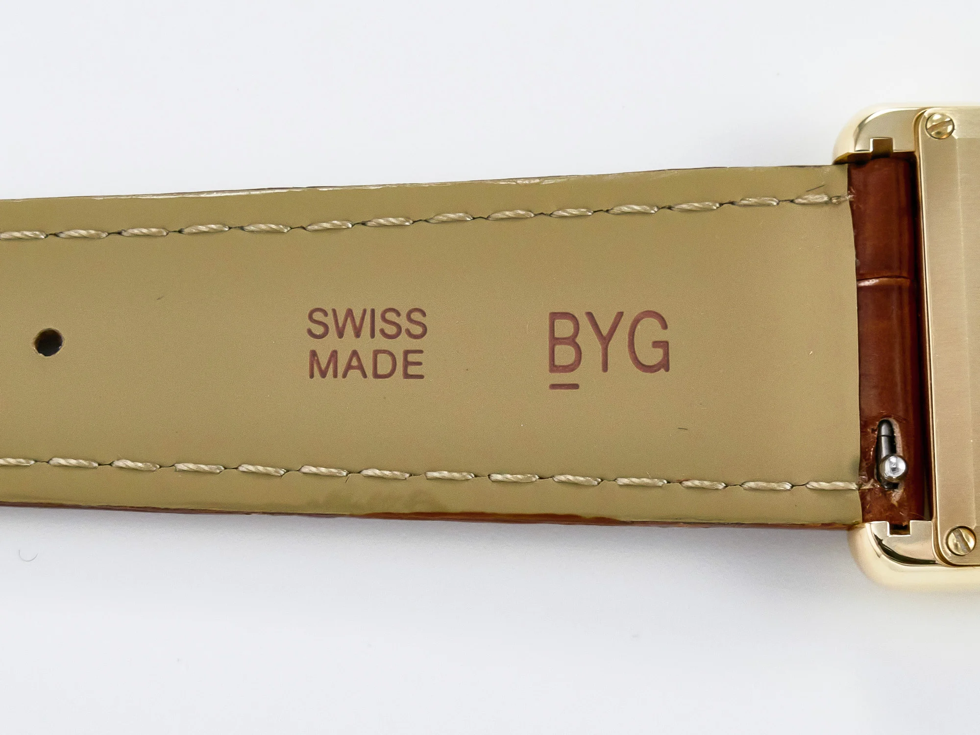 Tank Must Large YG 33.7mm DRF 1:1 Best Edition YG Dial on Brown Leather Strap Swiss Quartz