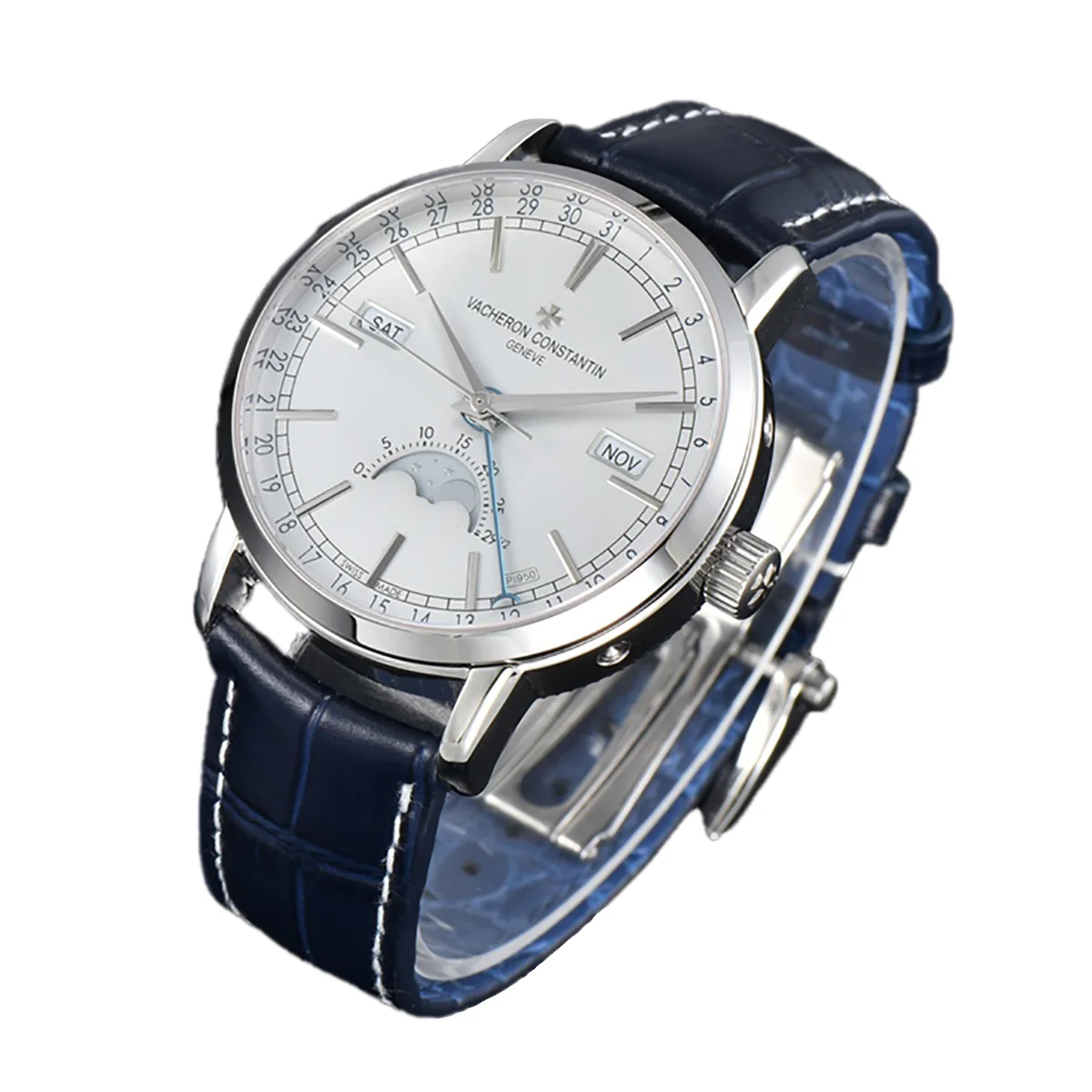 Traditionelle Complete Calendar White Dial in White Gold