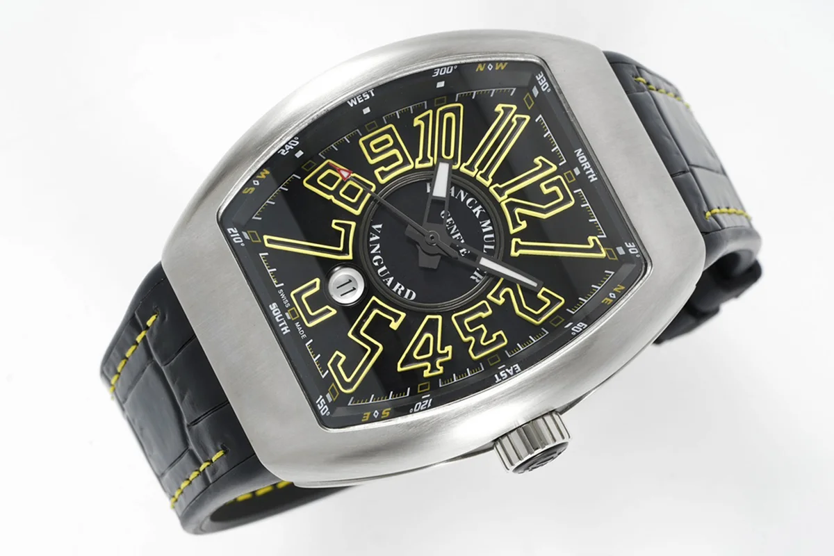 Vanguard Black Dial with Yellow Markers in V 45