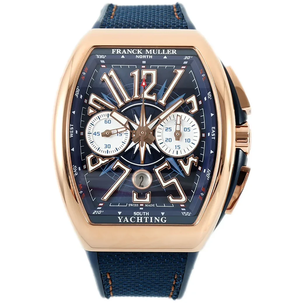 Vanguard V45 Chronograph Blue/White Dial with White Marker in Rose Gold on Leather Strap