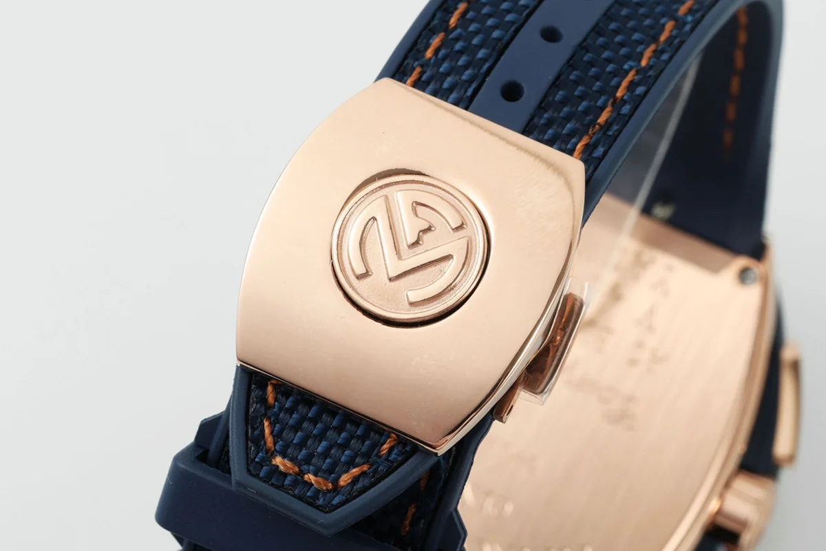 Vanguard V45 Chronograph Blue/White Dial with White Marker in Rose Gold on Leather Strap