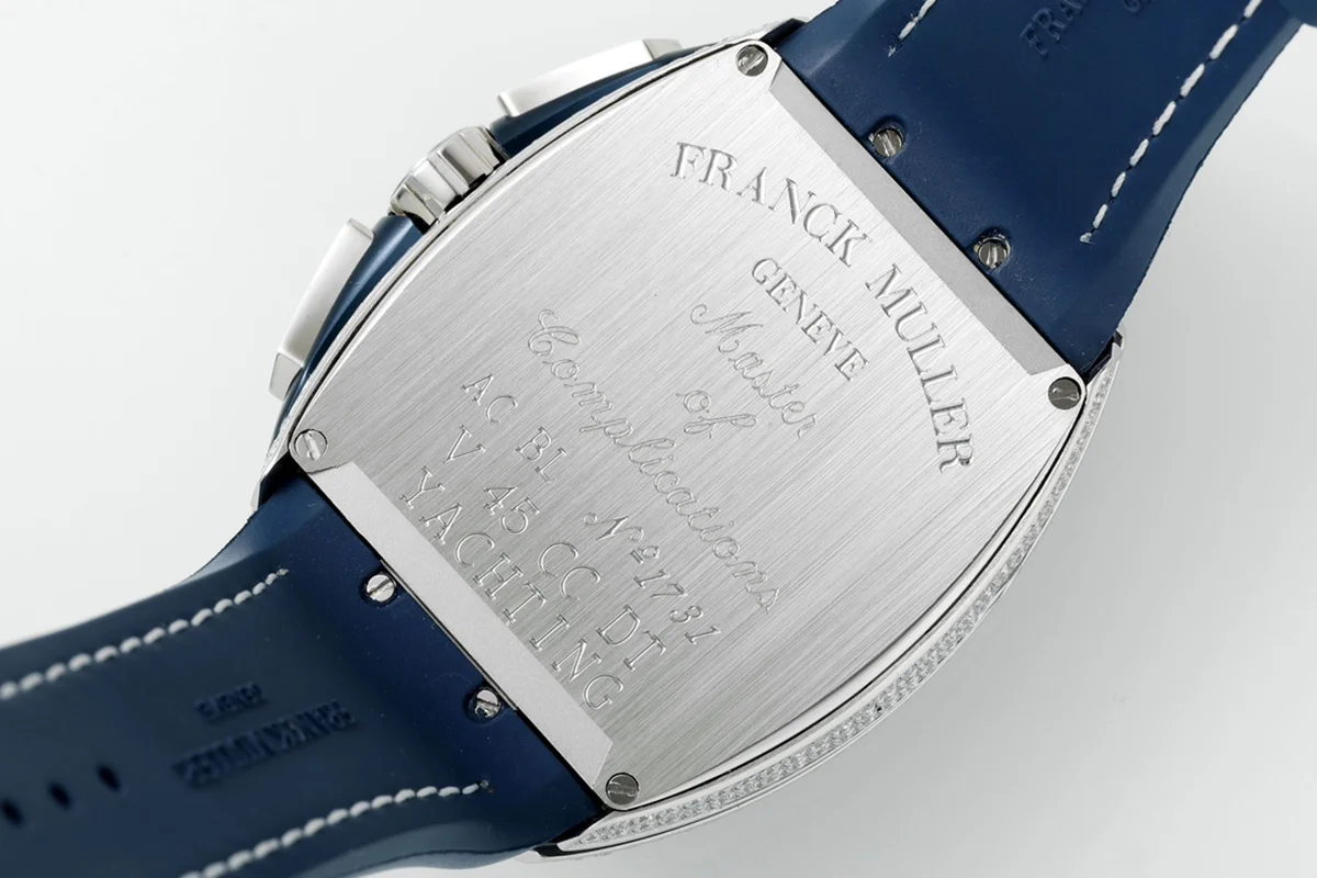 Vanguard V45 Chronograph Diamond/Blue Dial with Diamond Marker and Diamond Bezel in Steel on Leather Strap