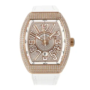 Vanguard V45 Diamond Paved Dial with White Marker and Diamond Bezel in Rose Gold