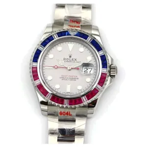 Yacht-Master 116622 Platinum Dial with Red and Blue Diamond Bezel