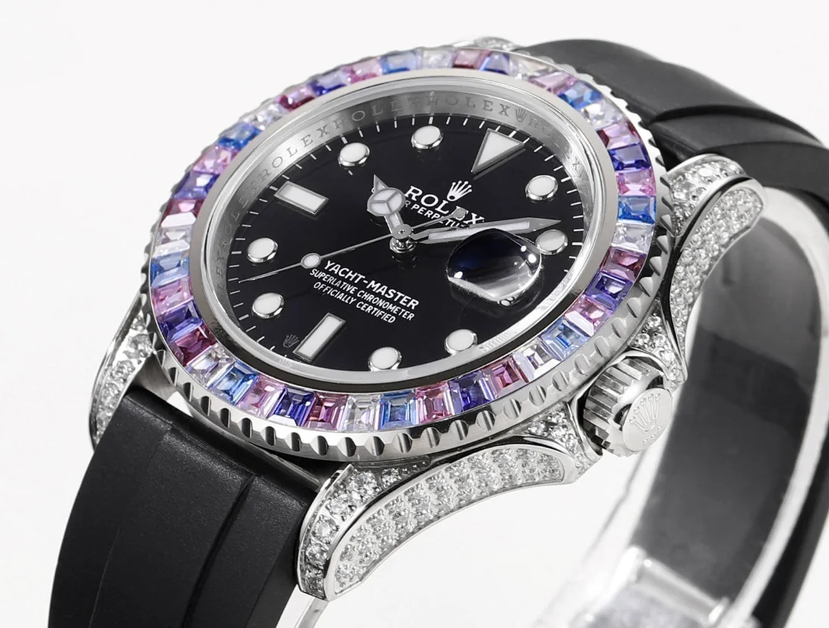 Yacht Master 40 Black Dial with Rainbow Diamond Bezel