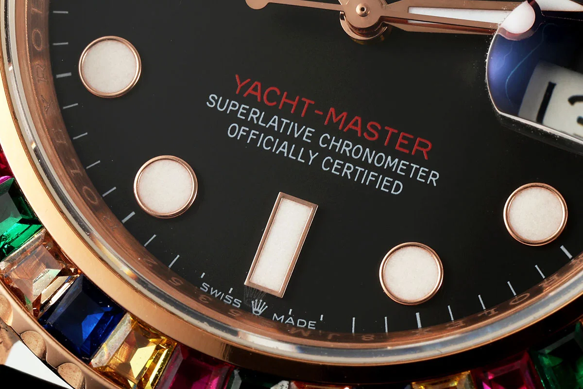 Yacht Master 40 Black Dial with Rainbow Diamond Bezel in Rose Gold